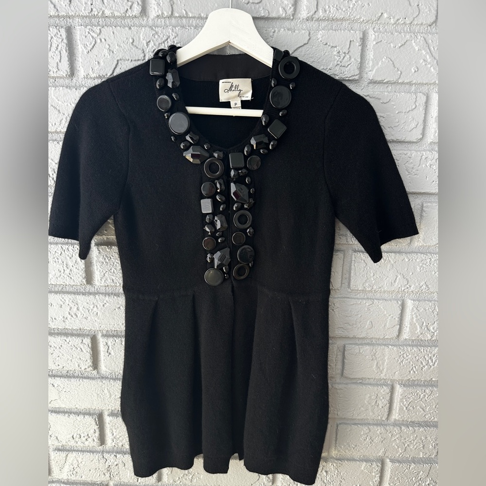 NTW short sleeve beaded cashmere sweater by Milky of New York.